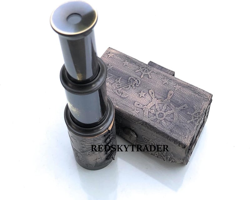 RedSkyTrader 6" Brass Handheld Telescope Nautical Pirate Spyglass with Box Decorative Telescope - Image 4
